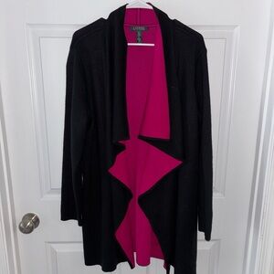 Lauren Ralph Lauren Women’s Cardigan Sweater Waterfall Wool Blend Black Pink 2x
